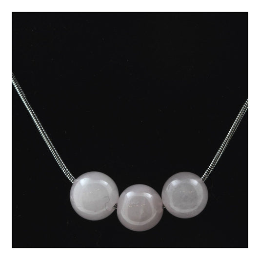 Collier 3 perles Quartz rose 8 mm