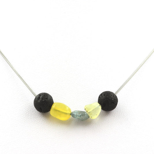 Collier perles Lave 8 mm + Opale jaune d'Australie + Apatite du Brésil