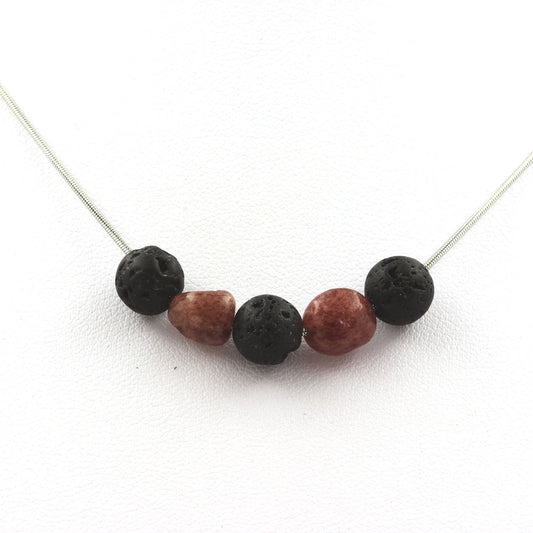Collier perles Lave 8 mm + Rubis du Brésil