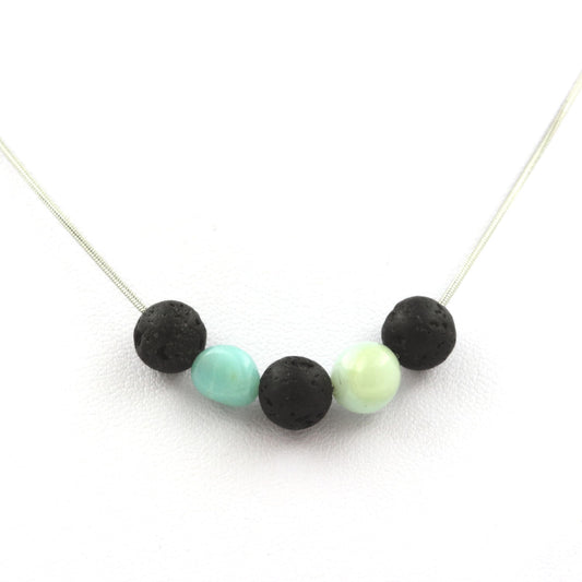 Collier perles Lave 8 mm + Amazonite du Brésil
