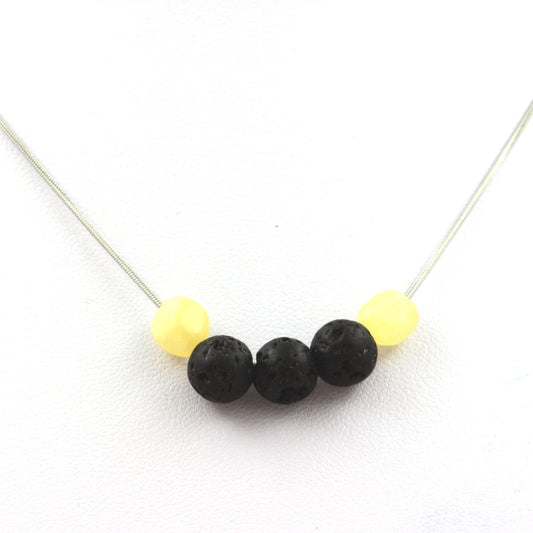 Collier perles Lave 8 mm + Calcite jaune du Royaume-Uni
