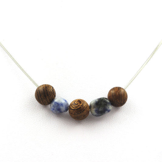 Collier perles bois 8 mm + Jaspe bleu d'Afrique du Sud