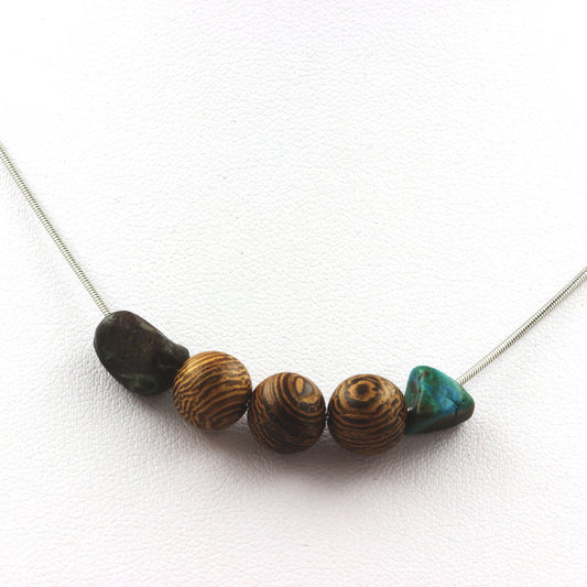 Collier perles bois 8 mm + Chrysocolle des USA