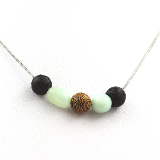 Collier perles bois 8 mm + Lave + Amazonite du Brésil