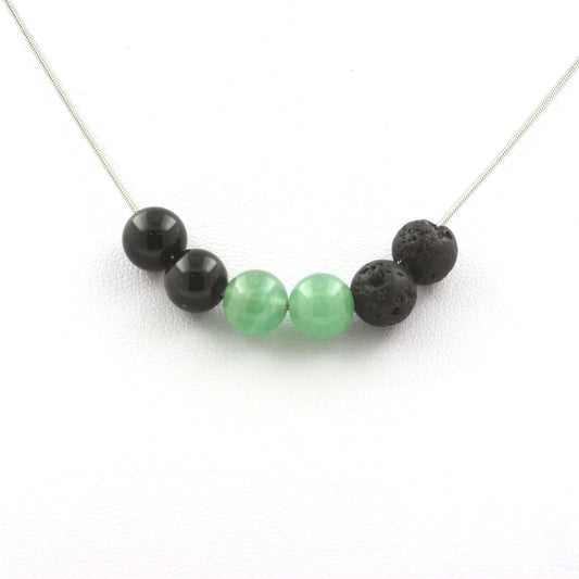 Collier perles Aventurine + Lave + Obsidienne noire 8 mm