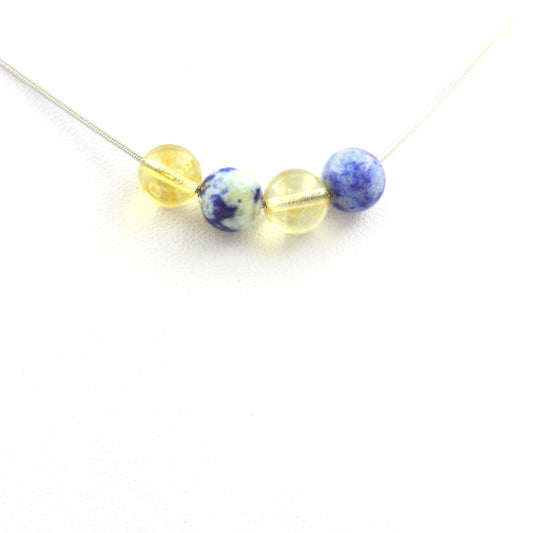 Collier 4 perles Lapis Lazuli du Pakistan + Citrine 8 mm