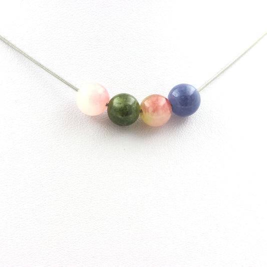 Collier 4 perles Tourmaline multicolore + Tourmaline melon d'eau 8 mm