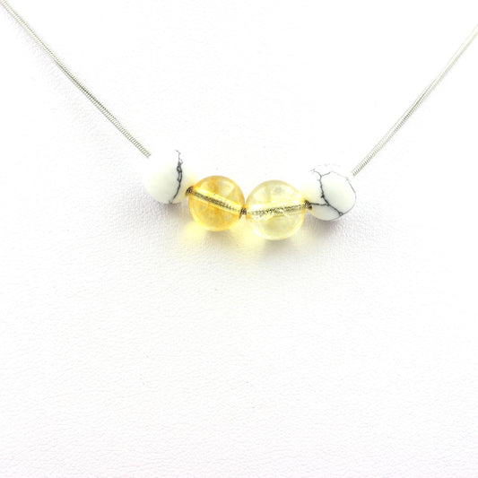 Collier 4 perles Citrine + Howlite 8 mm