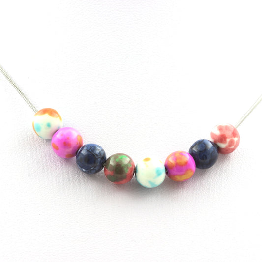 Collier perles Jaspe rose jaune + Jaspe orange bleu + Jaspe bleu + Jaspe vert rouge 8 mm