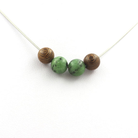 Collier perles bois + Epidote d'Australie 8 mm