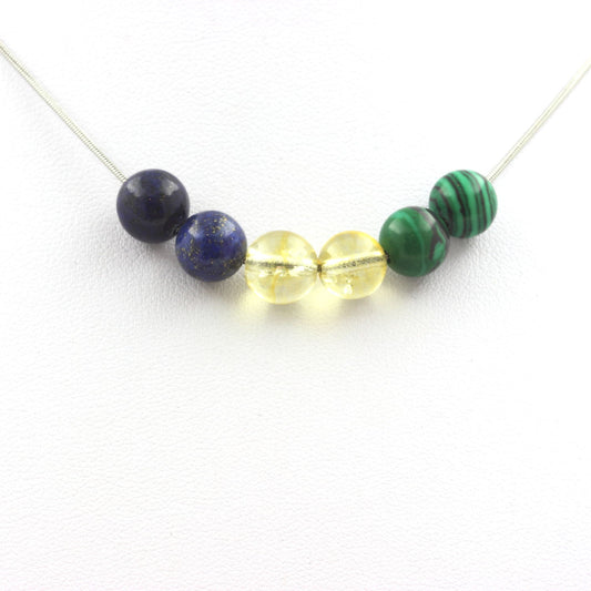 Collier perles Citrine + Lapis Lazuli + Malachite (avec résine) 8 mm