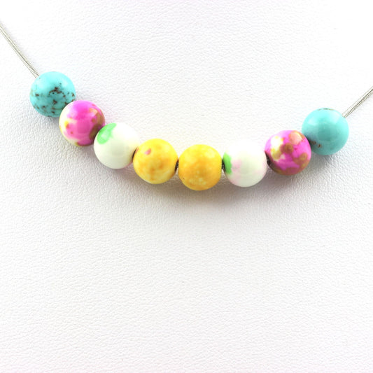 Collier perles Jaspe rose jaune + Turquoise + Jaspe rose vert + Jaspe jaune violet 8 mm