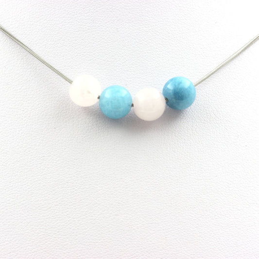 Collier perles Calcédoine bleu + Quartz rose 8 mm