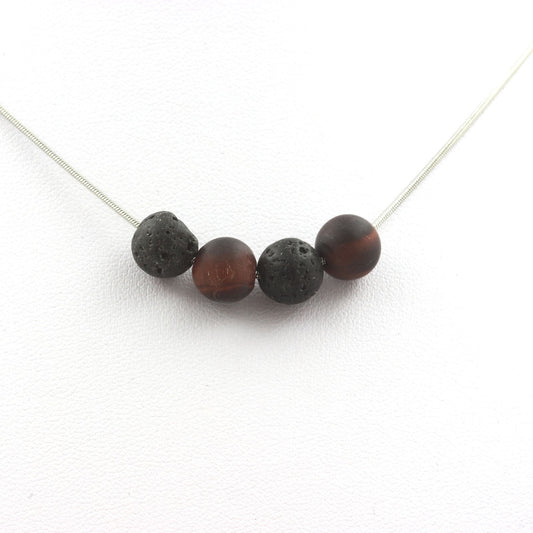 Collier perles Lave + Oeil de Tigre rouge mat 8 mm