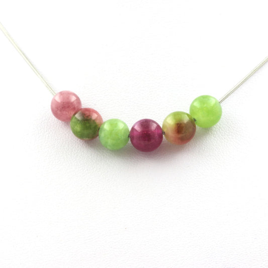 Collier perles Tourmaline multicolore + Tourmaline melon d'eau + Péridot 8 mm