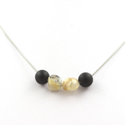 Collier perles Onyx noir mat + Opale multicolore d'Australie 8 mm