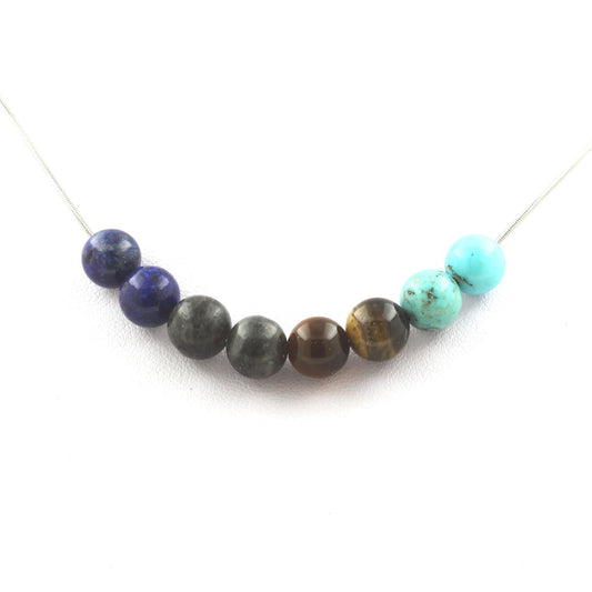 Collier perles Labradorite + Oeil de Tigre + Turquoise + Lapis Lazuli 8 mm