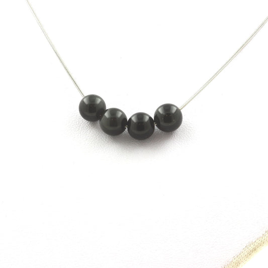 Collier 4 perles Obsidienne noire 8 mm