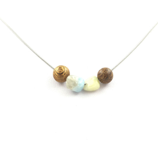 Collier Béryl Morganite du Brésil + Perles bois 8 mm