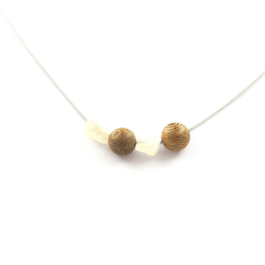 Collier 4 perles Quartz à Rutile doré du Brésil + Perles bois 8 mm