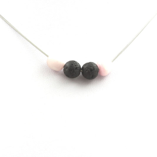 Collier Kunzite du Brésil + Perles Lave 8 mm
