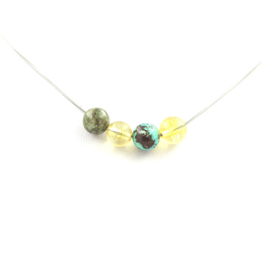 Collier Perles Chrysocolle de Namibie + Citrine 8 mm