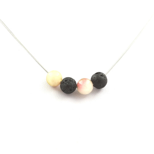 Collier perles Tourmaline melon d'eau + Lave 8 mm