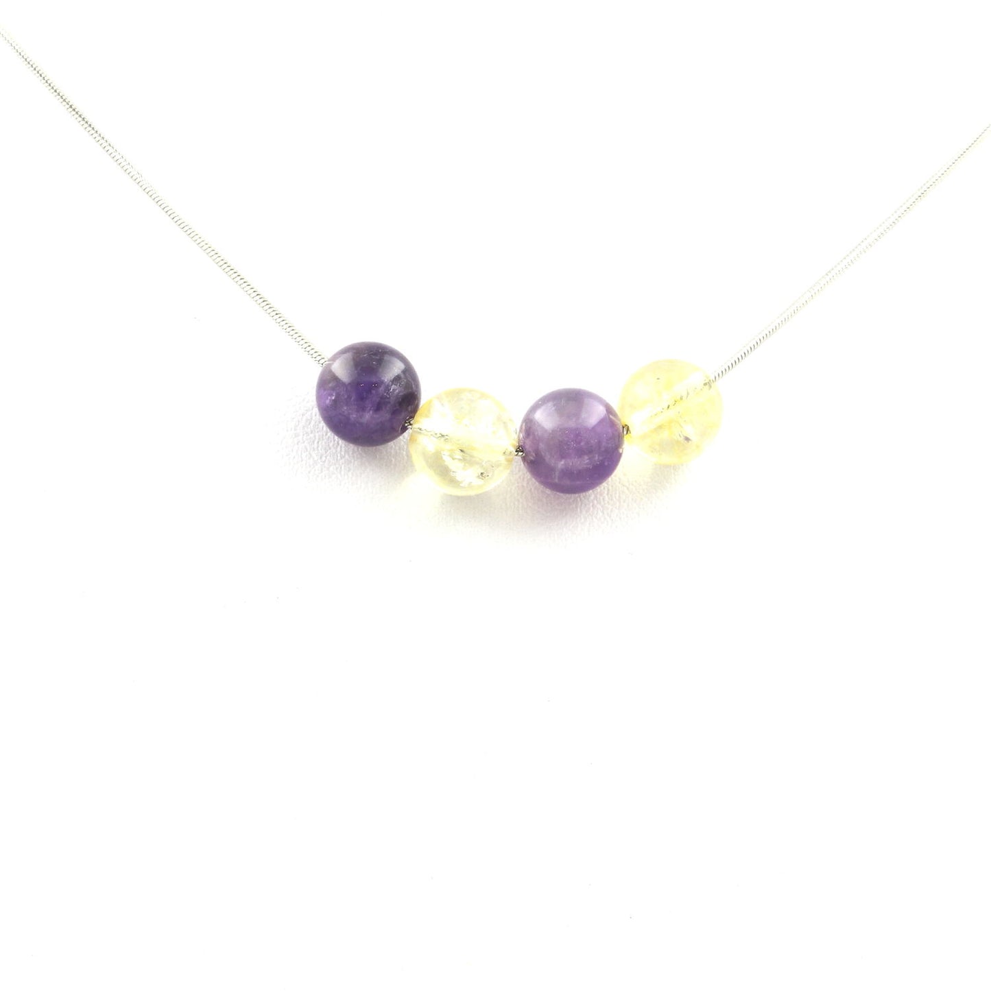 Collier 4 Perles Améthyste + Agate jaune 8 mm
