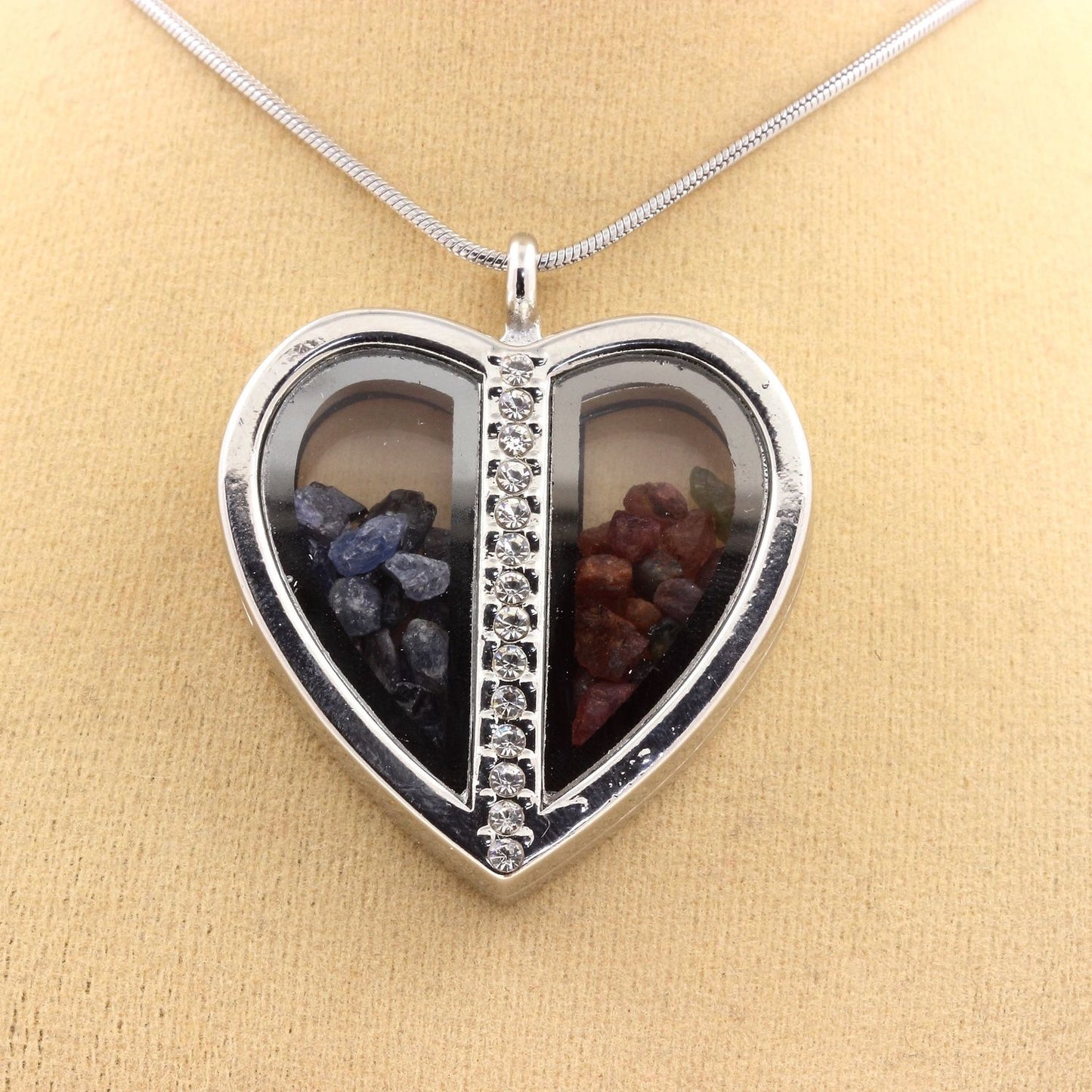 Collier Saphir + Tourmaline multicolore naturels modèle coeur