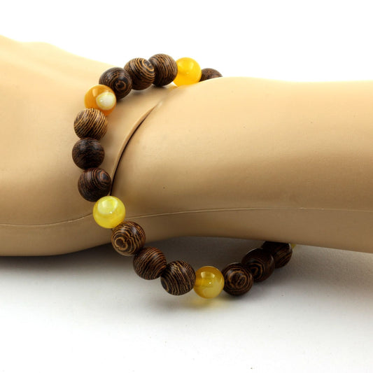 Sardonyx jaune + bois. Bracelet Perles naturelles