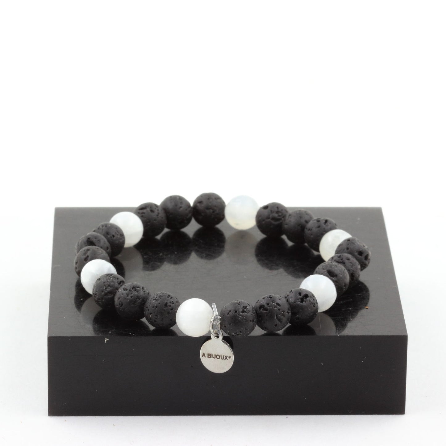 Selenite du Maroc + Lave. Bracelet Perles naturelles