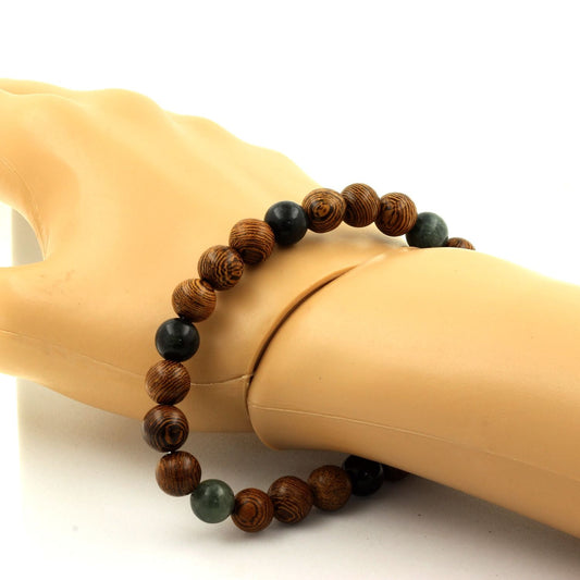 Seraphinite de Russie + bois. Bracelet en Perles naturelles
