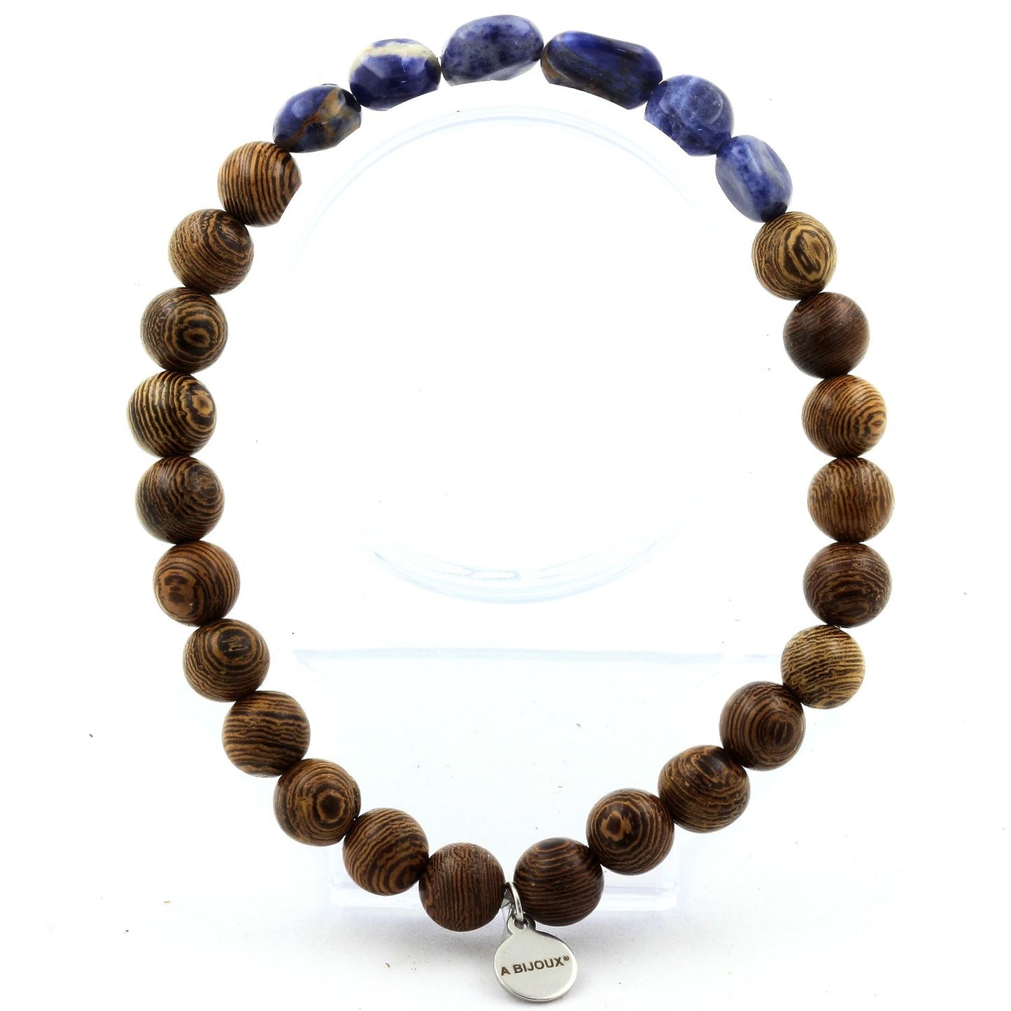 Sodalite du Brésil + Perles bois. Bracelet Perles