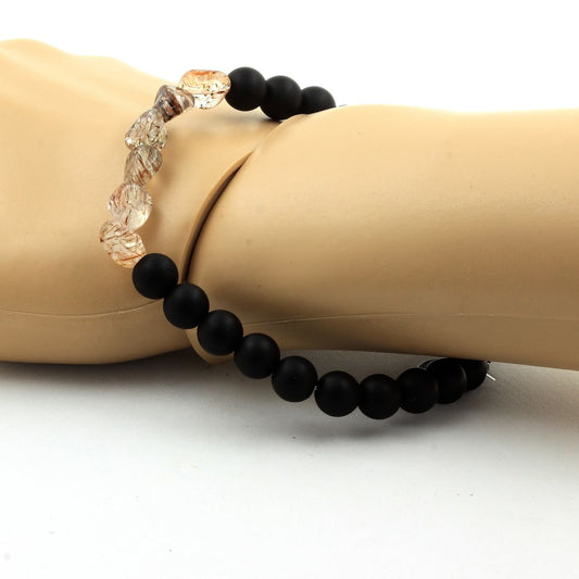 Super Seven (Melody's Stone) du Brésil + Perles Onyx noir mat. Bracelet Perles