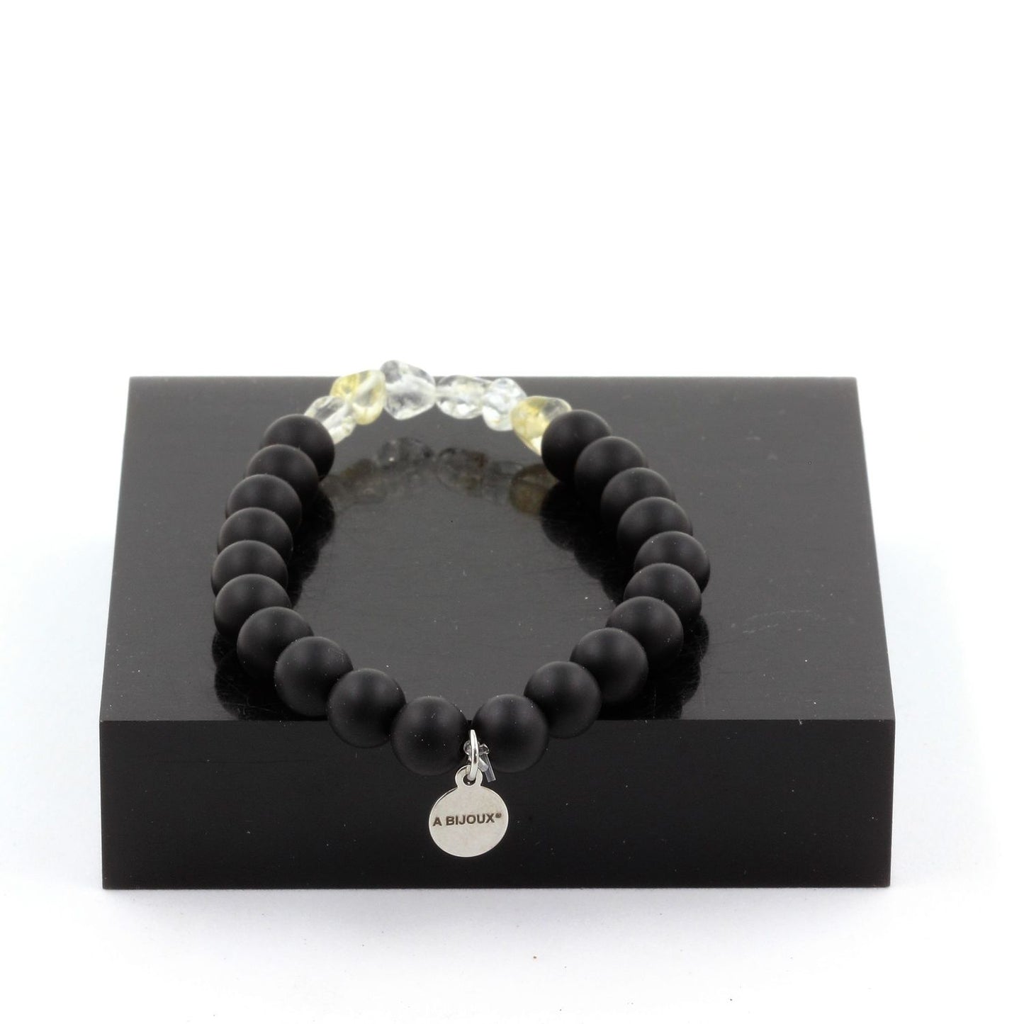 Topaze du Brésil + Perles Onyx noir mat. Bracelet en Perles naturelles