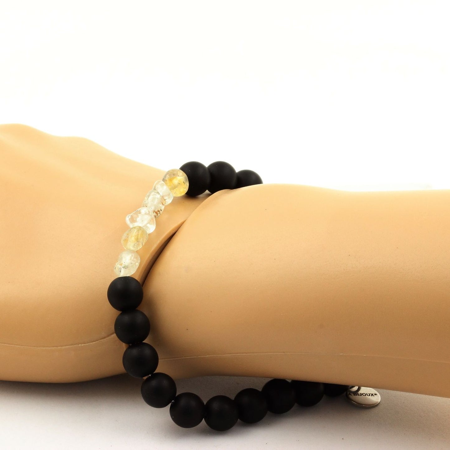 Topaze du Brésil + Perles Onyx noir mat. Bracelet en Perles naturelles