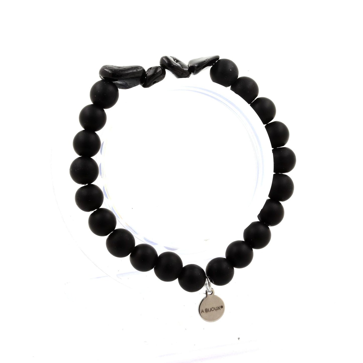 Tourmaline Schorl du Brésil + Perles Onyx noir mat. Bracelet en Perles naturelles