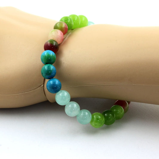Tourmaline melon d'eau + Chrysocolle + Angélite + Péridot. Bracelet Perles naturelles