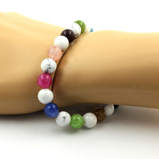 Tourmaline multicolore + Howlite. Bracelet Perles naturelles