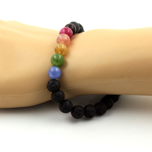 Tourmaline multicolore + Lave. Bracelet Perles naturelles