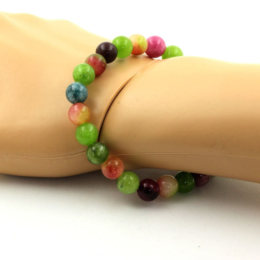 Tourmaline multicolore + Tourmaline melon d'eau + Péridot. Bracelet Perles naturelles