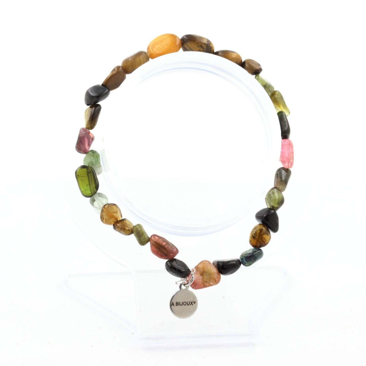 Tourmaline multicolore du Brésil + Oeil de Tigre d'Afrique du Sud. Bracelet en Perles naturelles