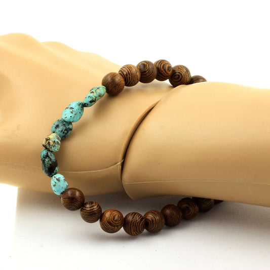 Turquoise Africaine d' Afrique + Perles bois. Bracelet Perles