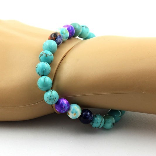 Turquoise + Jaspe violet bleu + Jaspe bleu + Jaspe orange bleu. Bracelet en Perles naturelles