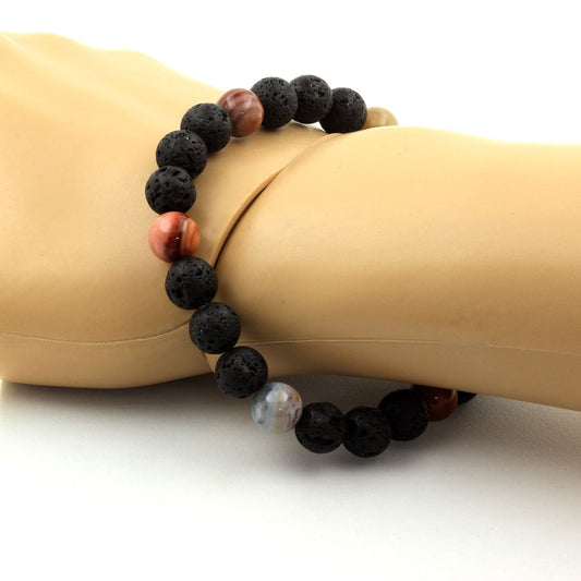 bois pétrifié + Lave. Bracelet Perles naturelles
