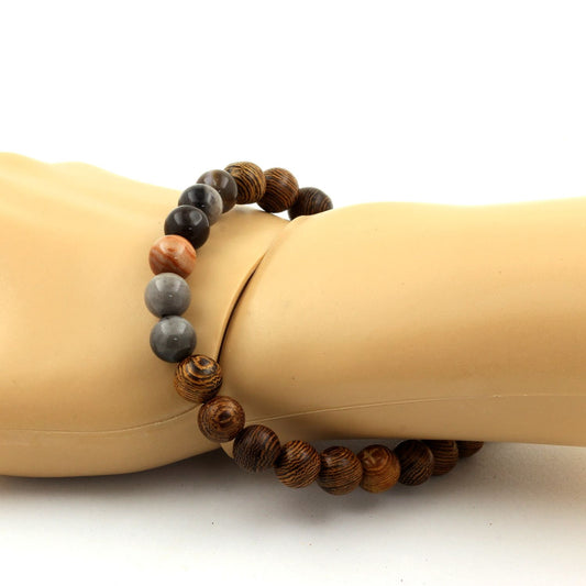 bois pétrifié + bois. Bracelet en Perles naturelles