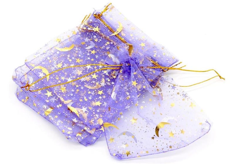 Organza Gift Bags. Lavender Color Star Moon Pattern. 10/20/50/100 PCS. Organza Jewelry Pouches. Wedding Party Gift.