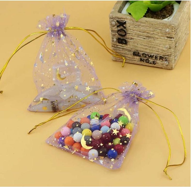 Organza Gift Bags. Lavender Color Star Moon Pattern. 10/20/50/100 PCS. Organza Jewelry Pouches. Wedding Party Gift.