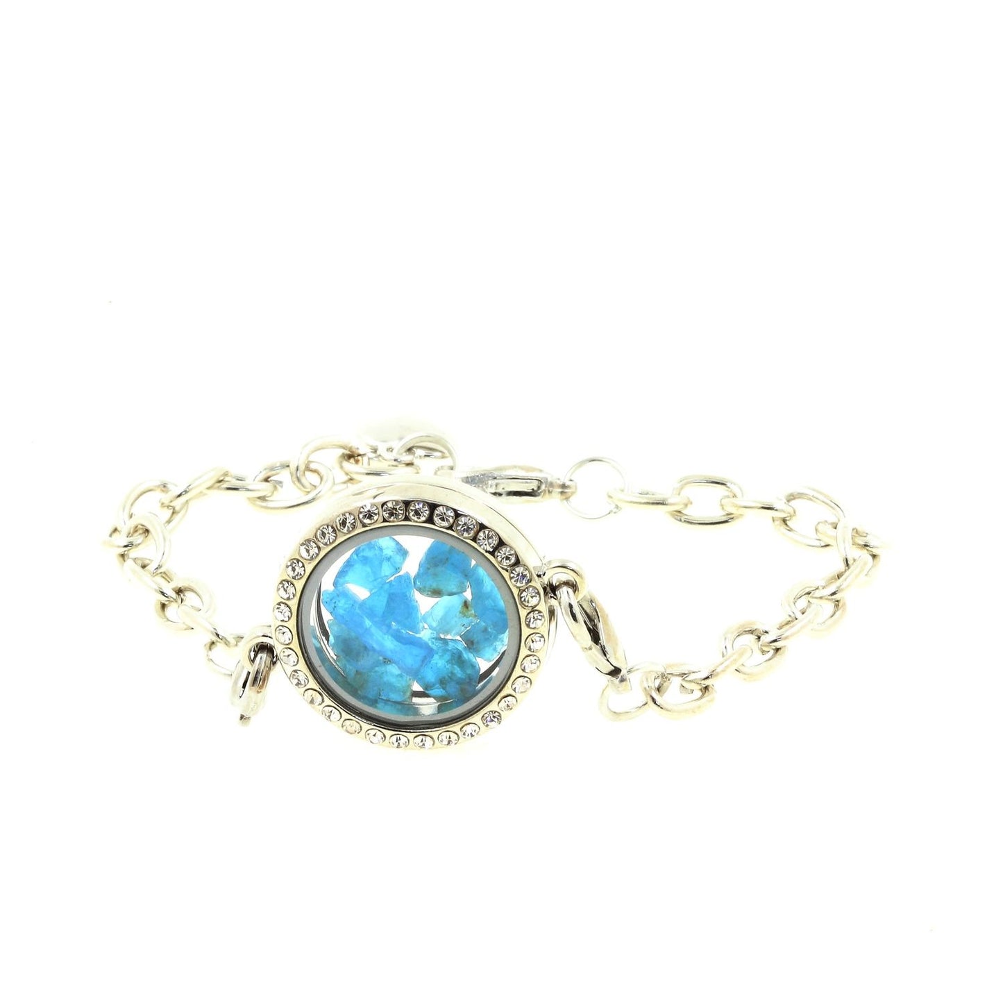 Bracelet Apatite bleu neon brut modèle medaillon 25 mm