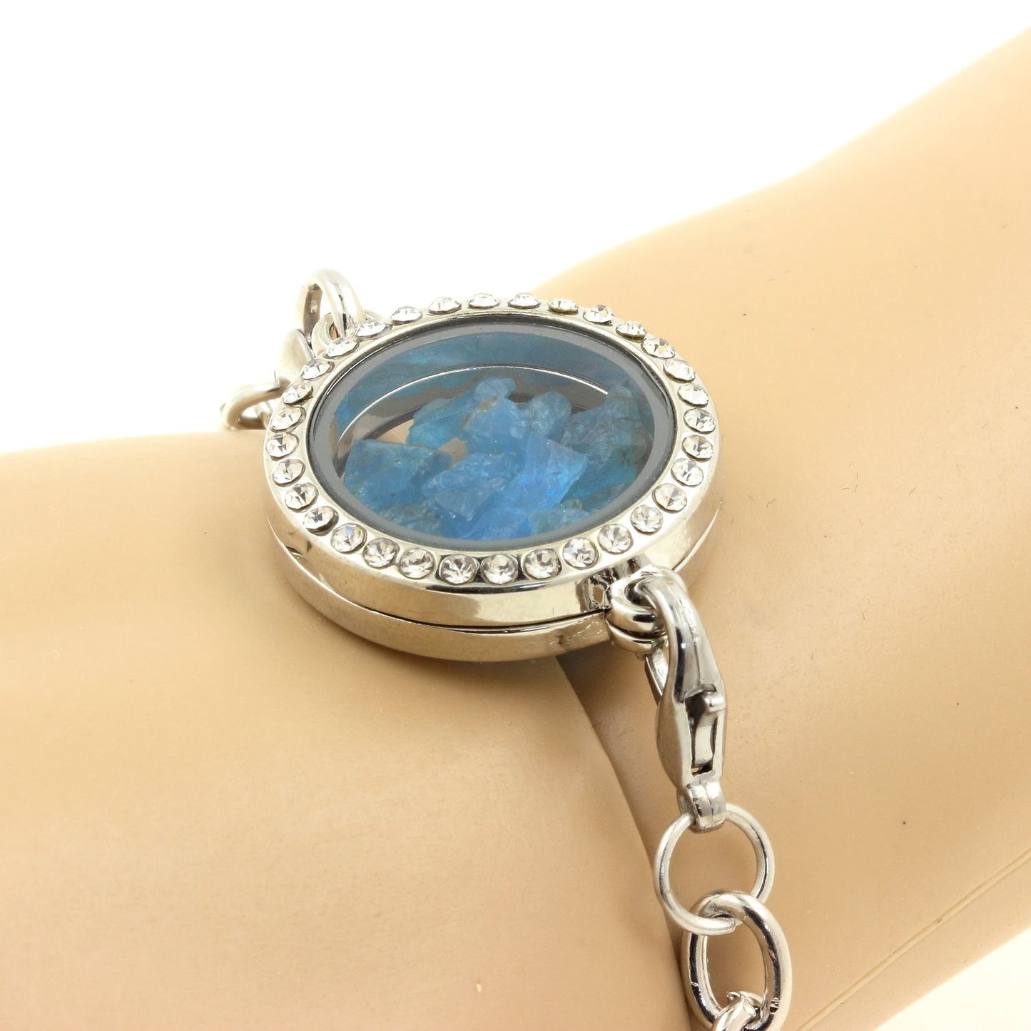 Bracelet Apatite bleu neon brut modèle medaillon 25 mm